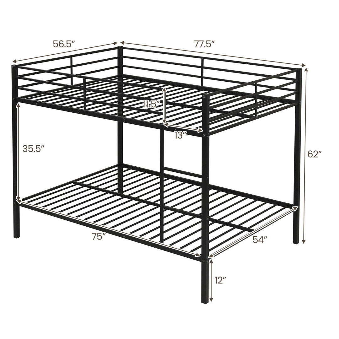 Metal Bunk Bed Full Over Full with Length Safety Guardrail-Black