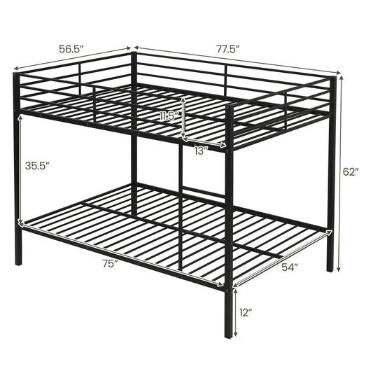 Metal Bunk Bed Full Over Full with Length Safety Guardrail-Black