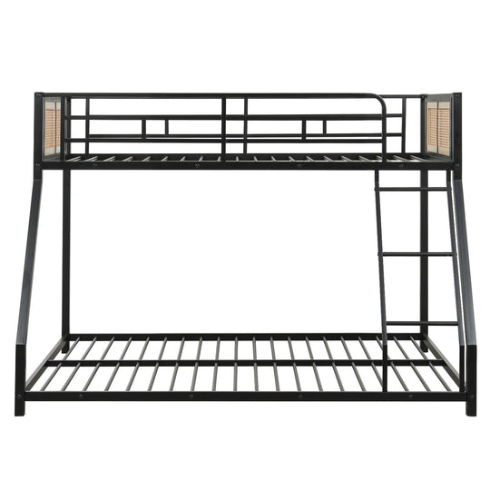 Metal Bunk Bed Twin Over Full with Full Length Safety Guardrail and Ramp Ladder