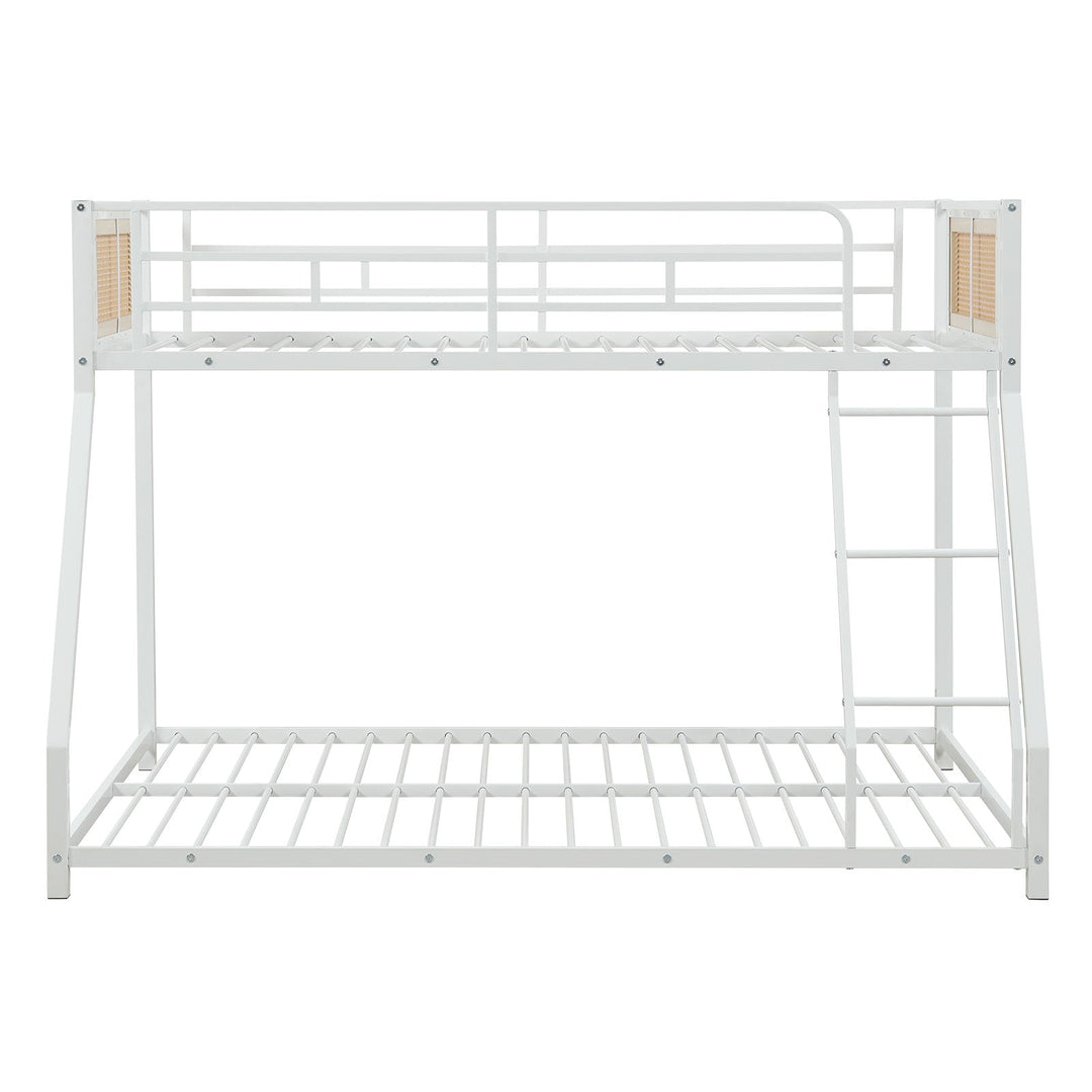 Metal Bunk Bed Twin Over Full with Full Length Safety Guardrail and Ramp Ladder