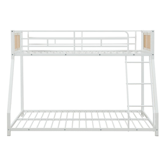 Metal Bunk Bed Twin Over Full with Full Length Safety Guardrail and Ramp Ladder