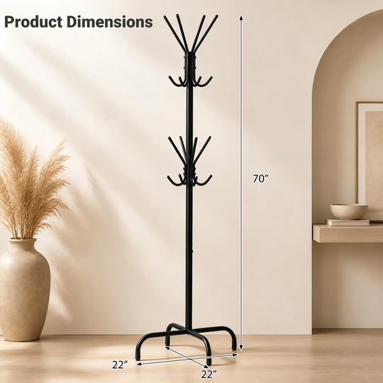 Freestanding Metal Coat Rack with 16 Hooks and 4 Legs