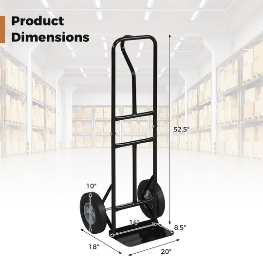 Metal Hand Truck Heavy-Duty 600 LBS Moving Dolly Cart with P-Handle and 10inch Rubber Wheels
