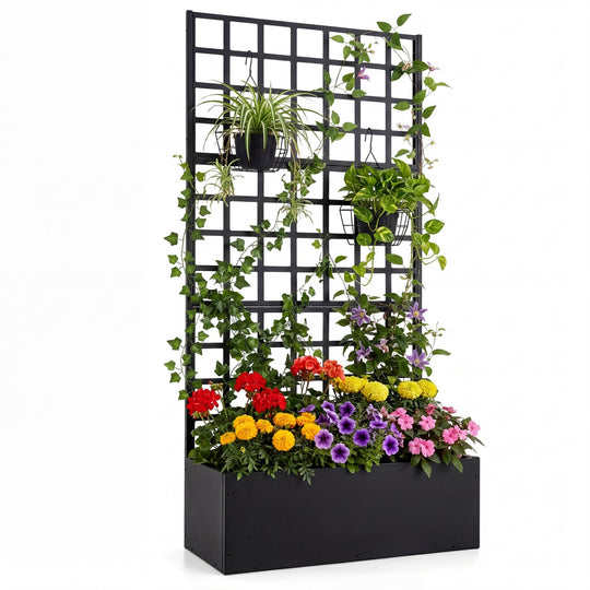 Metal Raised Garden Bed with Trellis and Drainage Holes for Climbing Plants