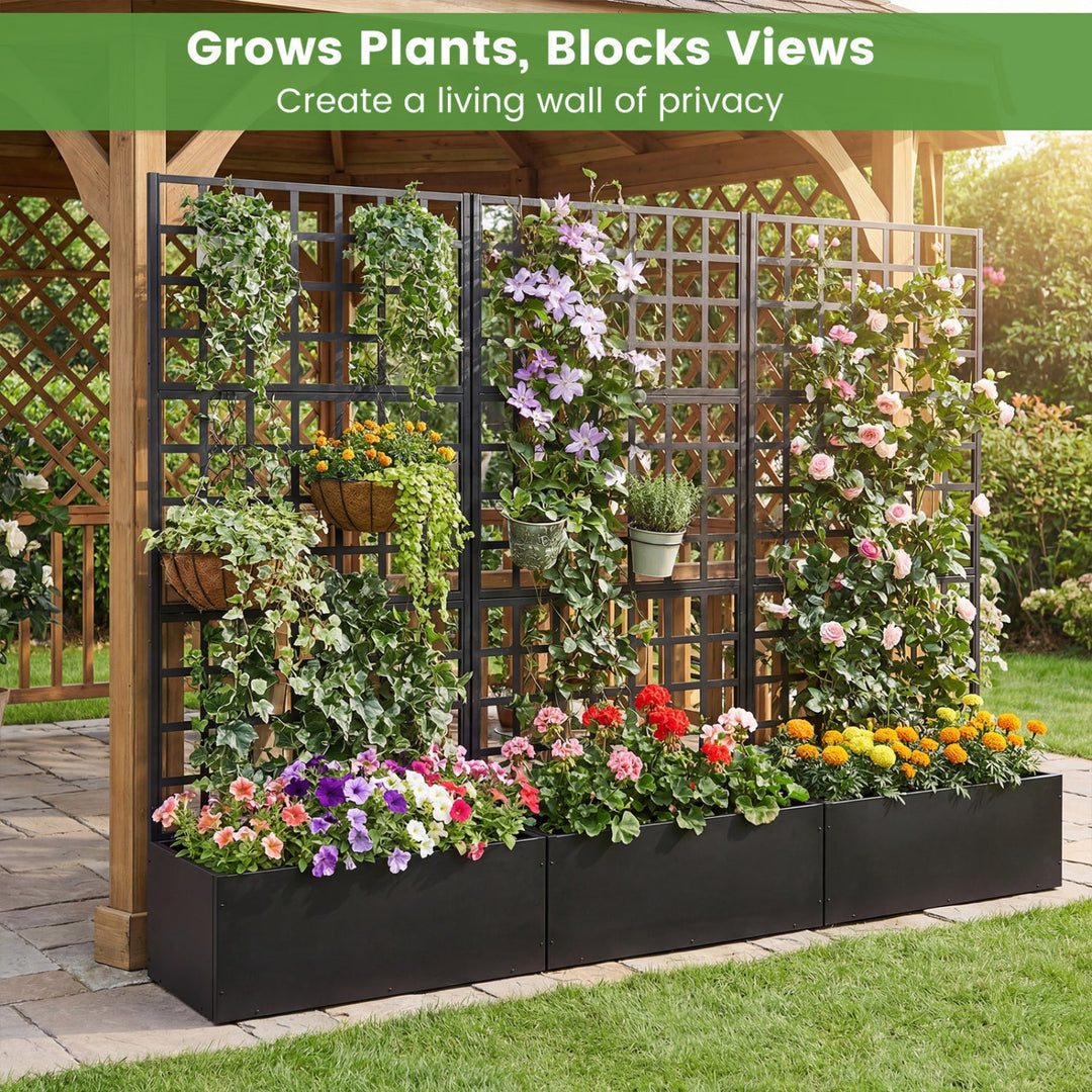 Metal Raised Garden Bed with Trellis and Drainage Holes for Climbing Plants