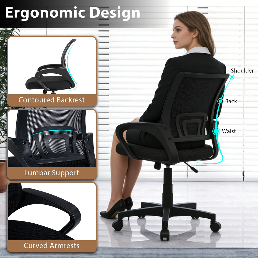 Mid-Back Mesh Office Chair Ergonomic Computer Chair with Lumbar Support-Black