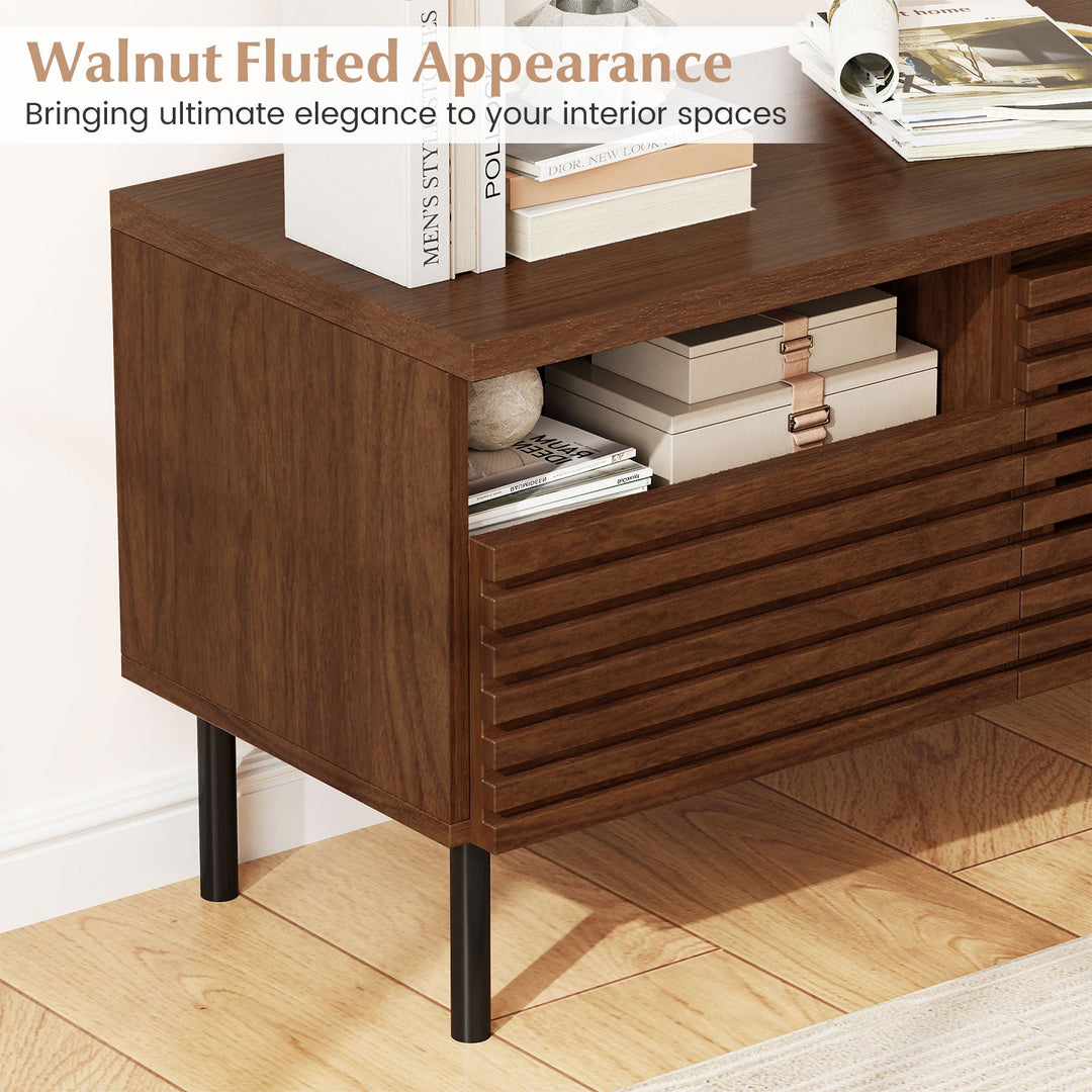 Mid Century Fluted TV Stand for 40 Inch TV Modern Entertainment Center with Open Compartment-Walnut