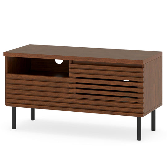 Mid Century Fluted TV Stand for 40 Inch TV Modern Entertainment Center with Open Compartment-Walnut