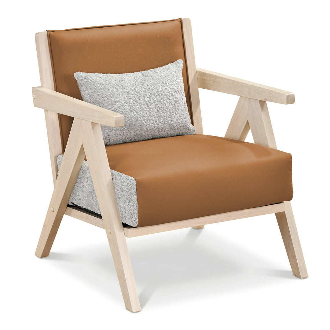 Mid-Century Modern Accent Chair Artificial Leather Sofa Chair with Rubber Wood Frame