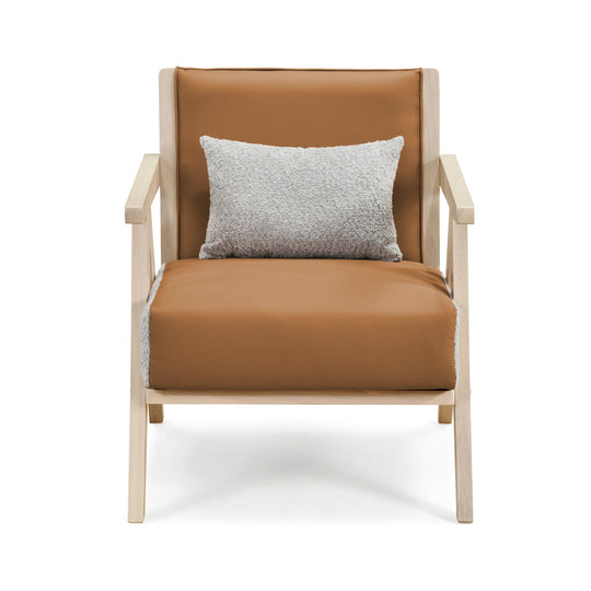 Mid-Century Modern Accent Chair Artificial Leather Sofa Chair with Rubber Wood Frame