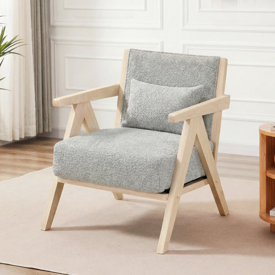 Mid-Century Modern Accent Chair Artificial Leather Sofa Chair with Rubber Wood Frame