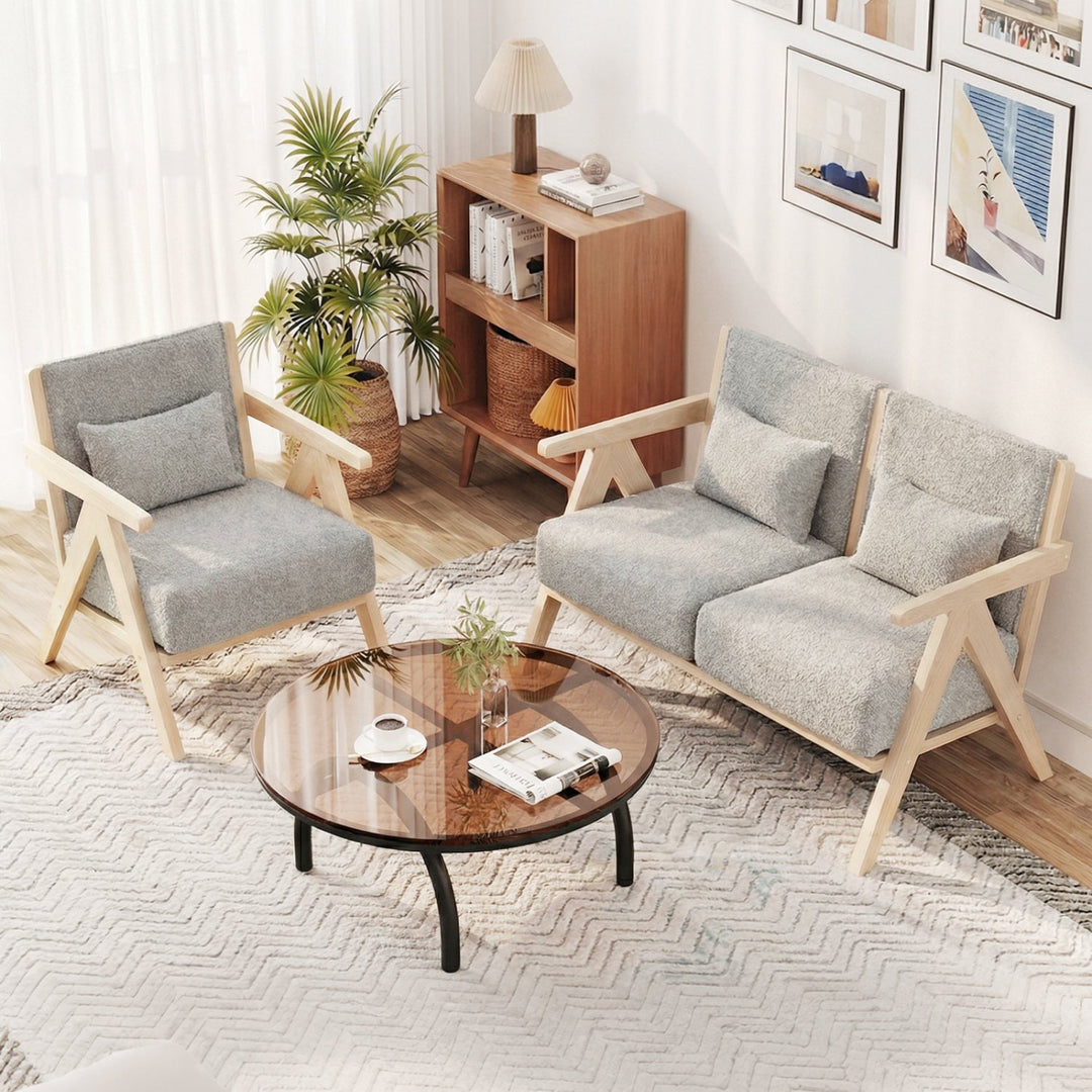 Mid-Century Modern Accent Chair Artificial Leather Sofa Chair with Rubber Wood Frame