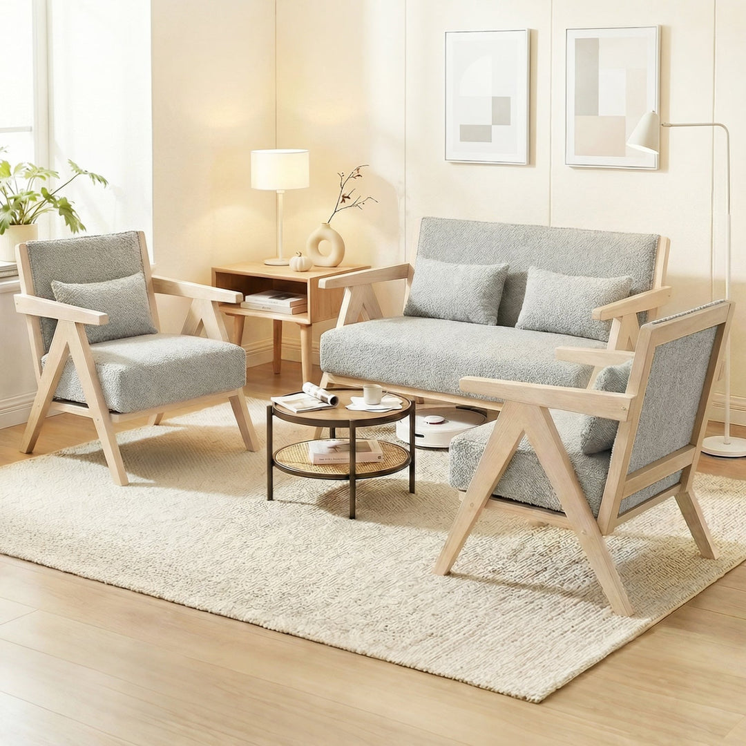 Mid-Century Modern Accent Chair Artificial Leather Sofa Chair with Rubber Wood Frame