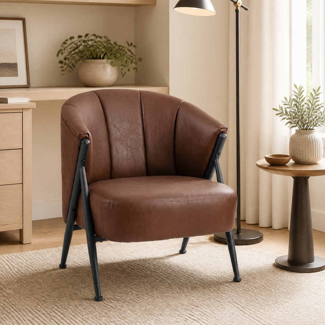 Mid Century Accent Chair with Curved Backrest - Brown