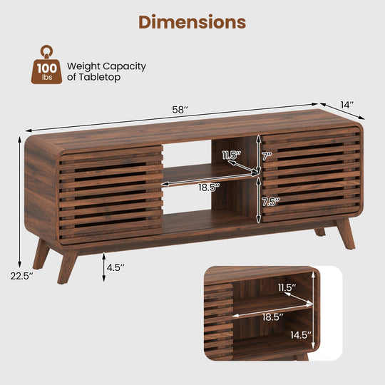 Mid Century Modern Entertainment Center with Grille-style Sliding Doors for Living Room