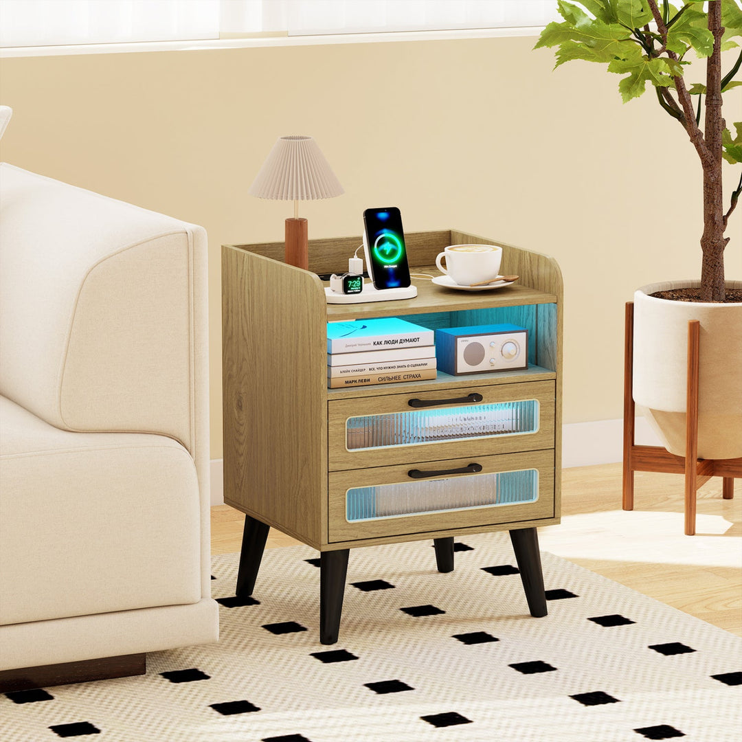 Nightstand with Charging Station and LED Lights