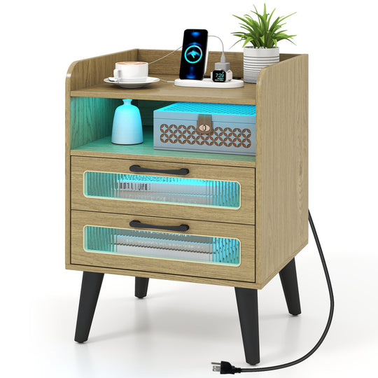 Nightstand with Charging Station and LED Lights