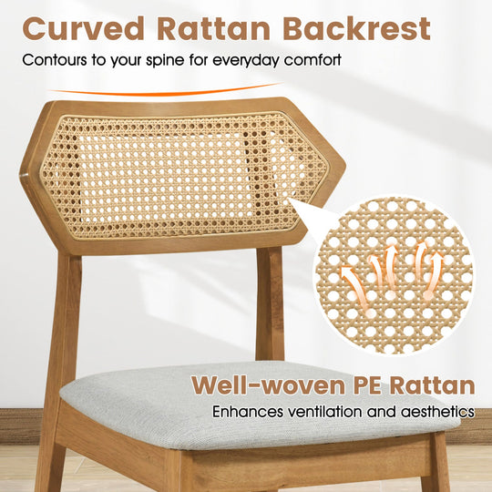 Rattan Dining Chairs Set of 4 with Curved Back