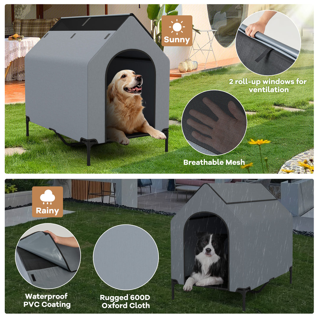 Large/Middle/Small Outdoor Elevated Pet House with Ventilated Windows-M