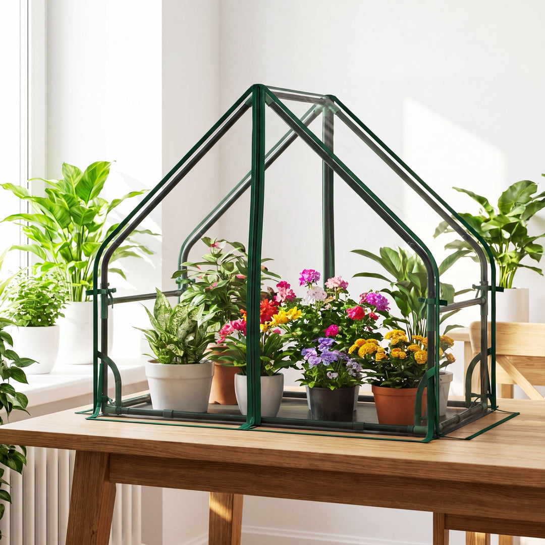 Mini Green House Metal Frame with Waterproof Bottom Mat and Wind Ropes