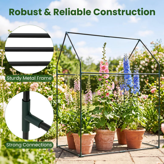 Mini Greenhouse with Metal Frame and Waterproof Cover