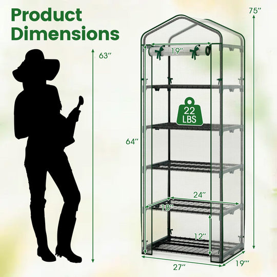 Mini Greenhouse Portable Plant Grow House with 5 Tier Shelves