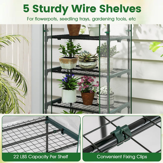 Mini Greenhouse Portable Plant Grow House with 5 Tier Shelves