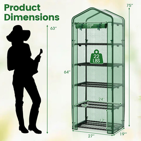 Mini Greenhouse Portable Plant Grow House with 5 Tier Shelves