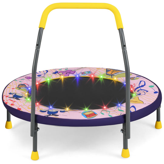 Mini Trampoline Folding Small Rebounder for Kids with Lights-Pink
