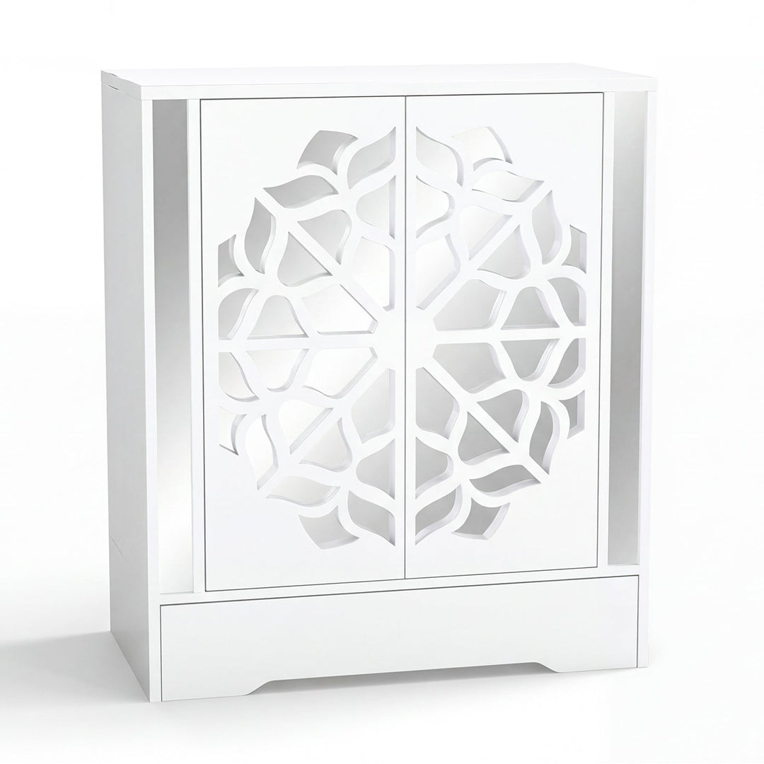 Mirrored Shoe Cabinet 4-Tier Shoe Organizer with Large Drawer-White