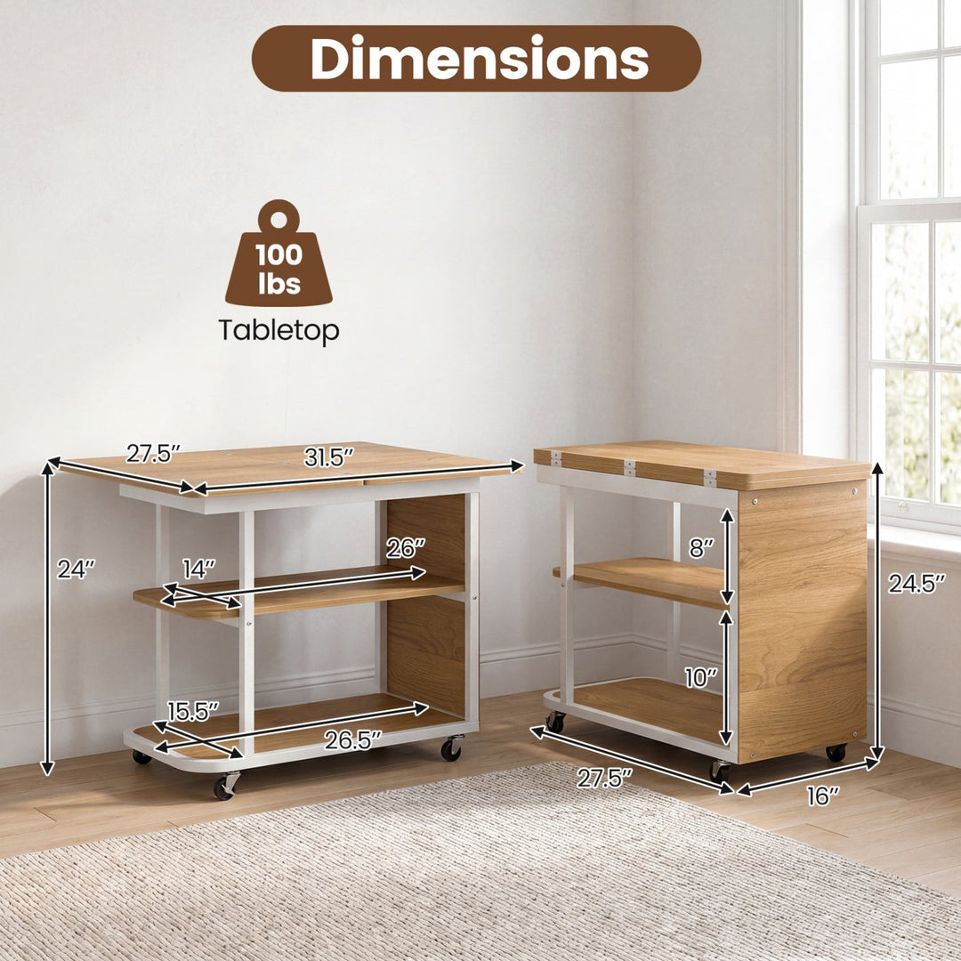 Mobile Side Table with Foldable Swivel Top and 2-Tier Shelf