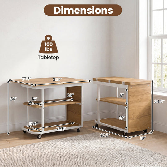 Mobile Side Table with Foldable Swivel Top and 2-Tier Shelf