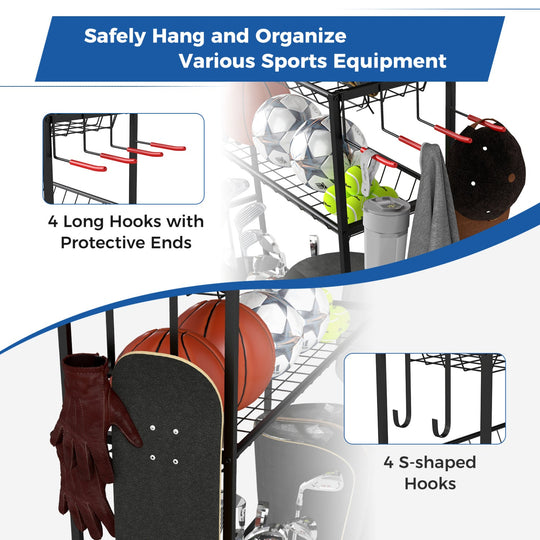 Mobile Sports Equipment Organizer with Golf Bags Storage and Club Rack