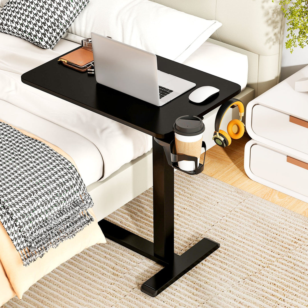 Mobile Standing Desk Height Adjustable Overbed Bedside Table with Cup Holder