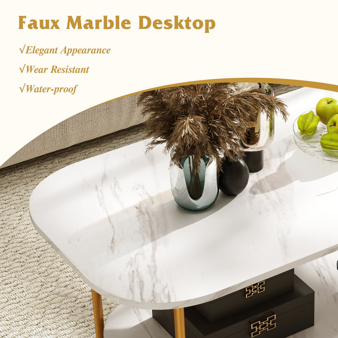 Modern 2-tier Faux Marble Top Coffee Table-White