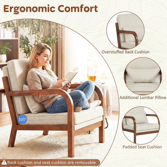 Modern Accent Chair Faux Leather Linen Fabric Upholstered Armchair