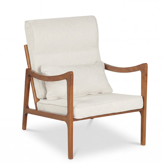 Modern Accent Chair with Solid Rubber Wood Faux Leather Upholstered Armchair