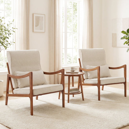 Modern Accent Chair with Solid Rubber Wood Faux Leather Upholstered Armchair