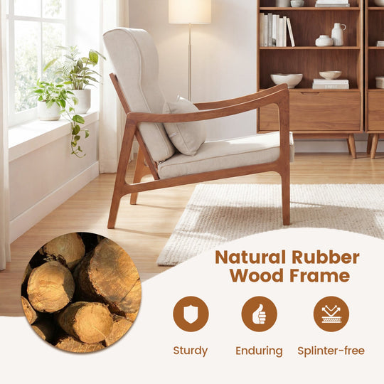 Modern Accent Chair with Solid Rubber Wood Faux Leather Upholstered Armchair