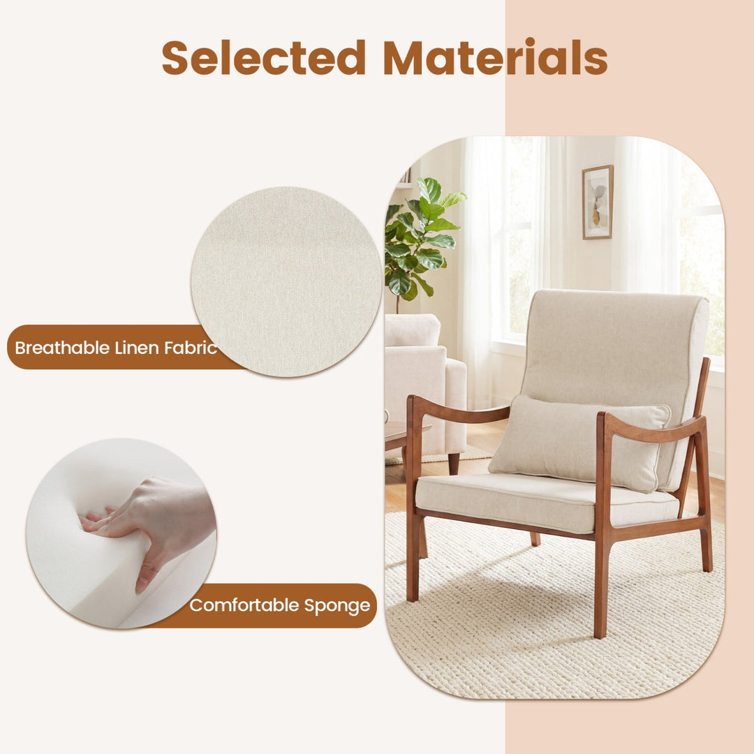 Modern Accent Chair with Solid Rubber Wood Faux Leather Upholstered Armchair