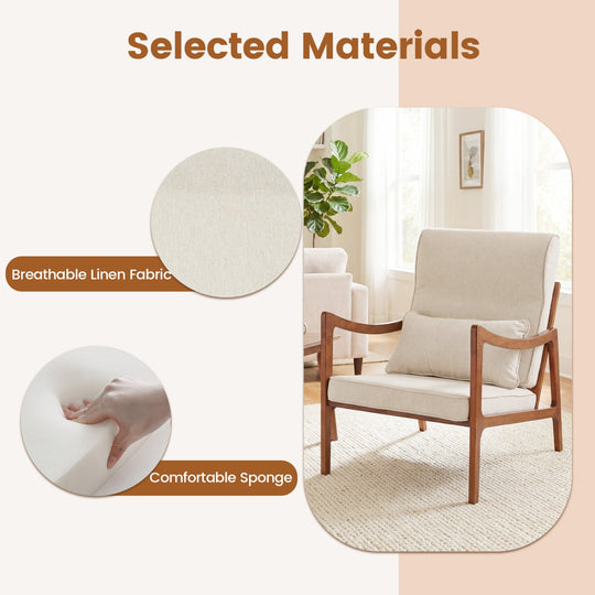 Modern Accent Chair with Solid Rubber Wood Faux Leather Upholstered Armchair