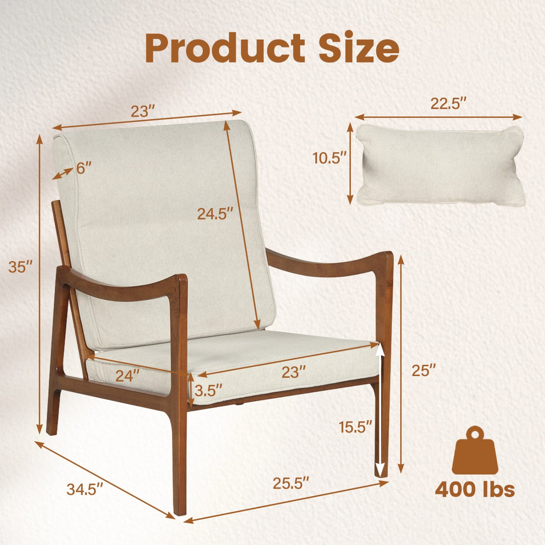 Modern Accent Chair with Solid Rubber Wood Faux Leather Upholstered Armchair