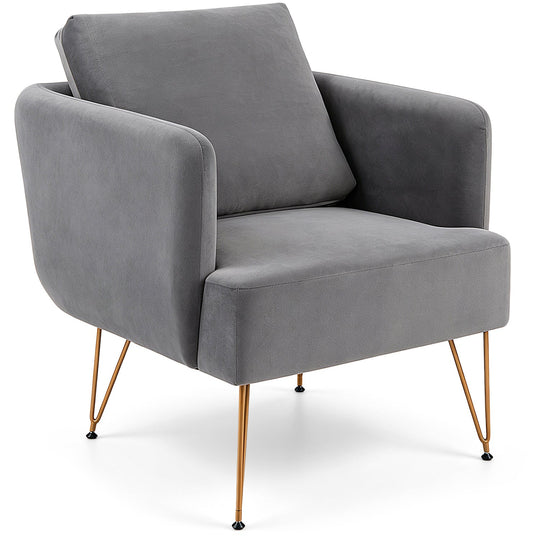 Velvet Accent Chair with Back Cushion and Golden Metal Legs