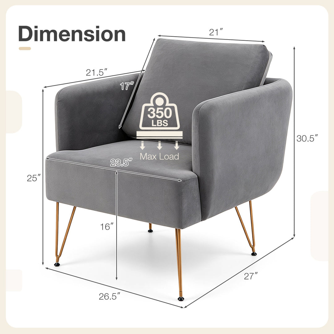 Velvet Accent Chair with Back Cushion and Golden Metal Legs