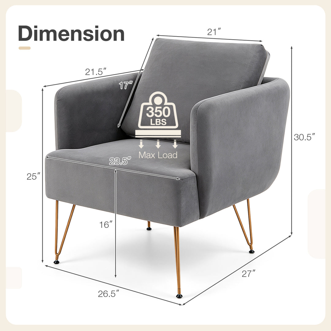 Modern Accent Chair w/Back Cushion & Golden Metal Legs for Living Room Bedroom-Gray