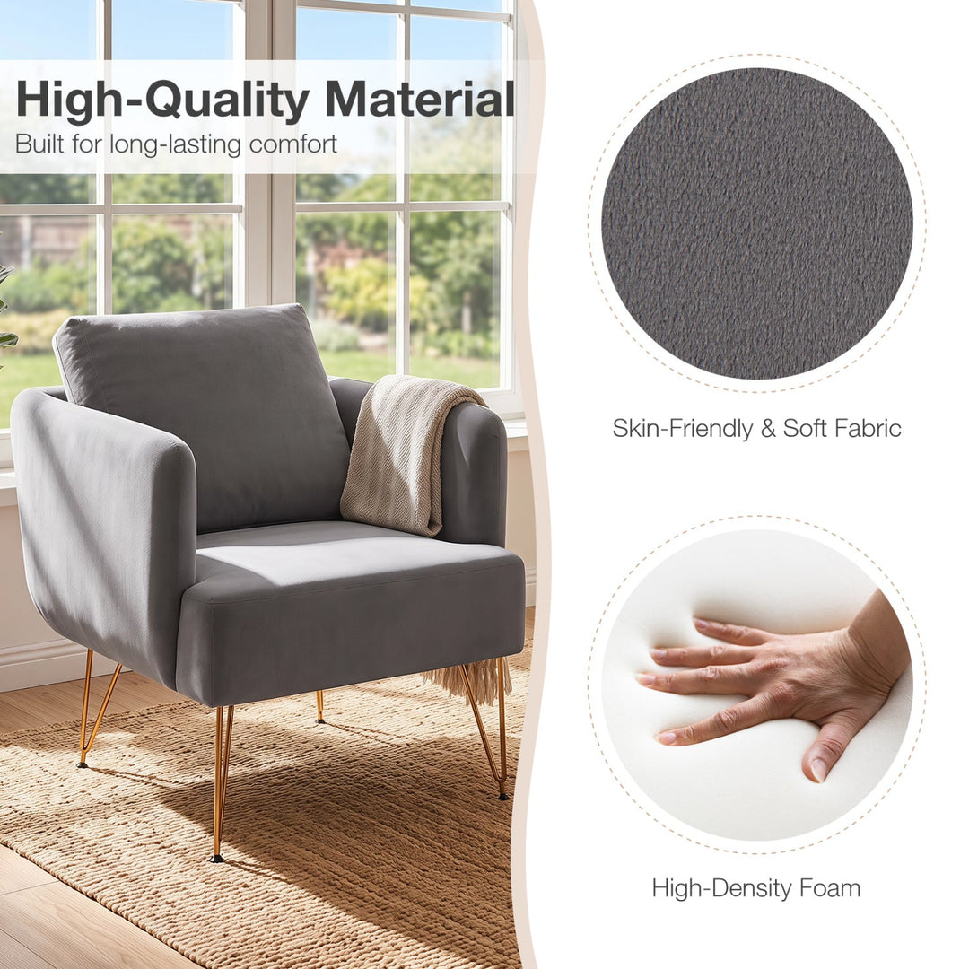 Velvet Accent Chair with Back Cushion and Golden Metal Legs