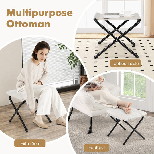 Modern Accent Chair with Folding Footrest and Head Pillow