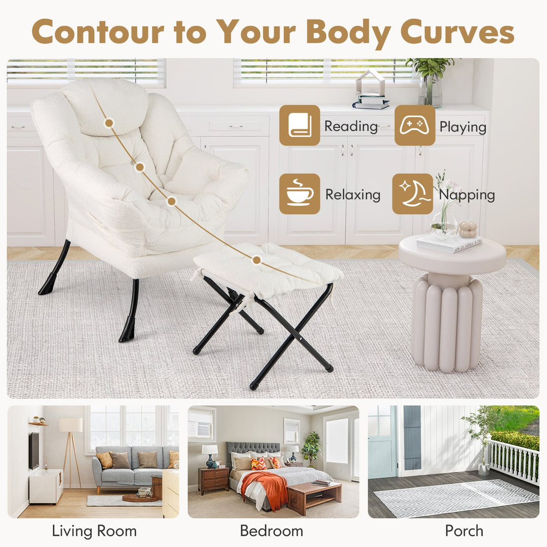 Modern Accent Chair with Folding Footrest and Head Pillow
