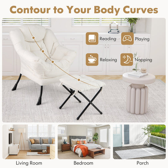 Modern Accent Chair with Folding Footrest and Head Pillow