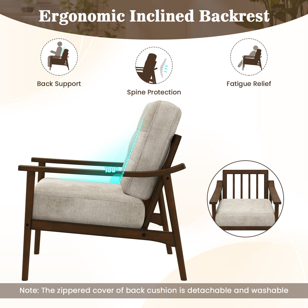 Modern Accent Chair with Rubber Wood Armrests and Legs for Living Room